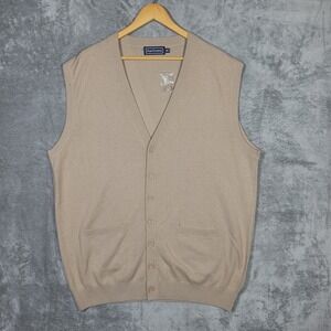 Paul Fredrick Mens XXLT Tall Wool Cashmere Button Up Sweater Vest Brown